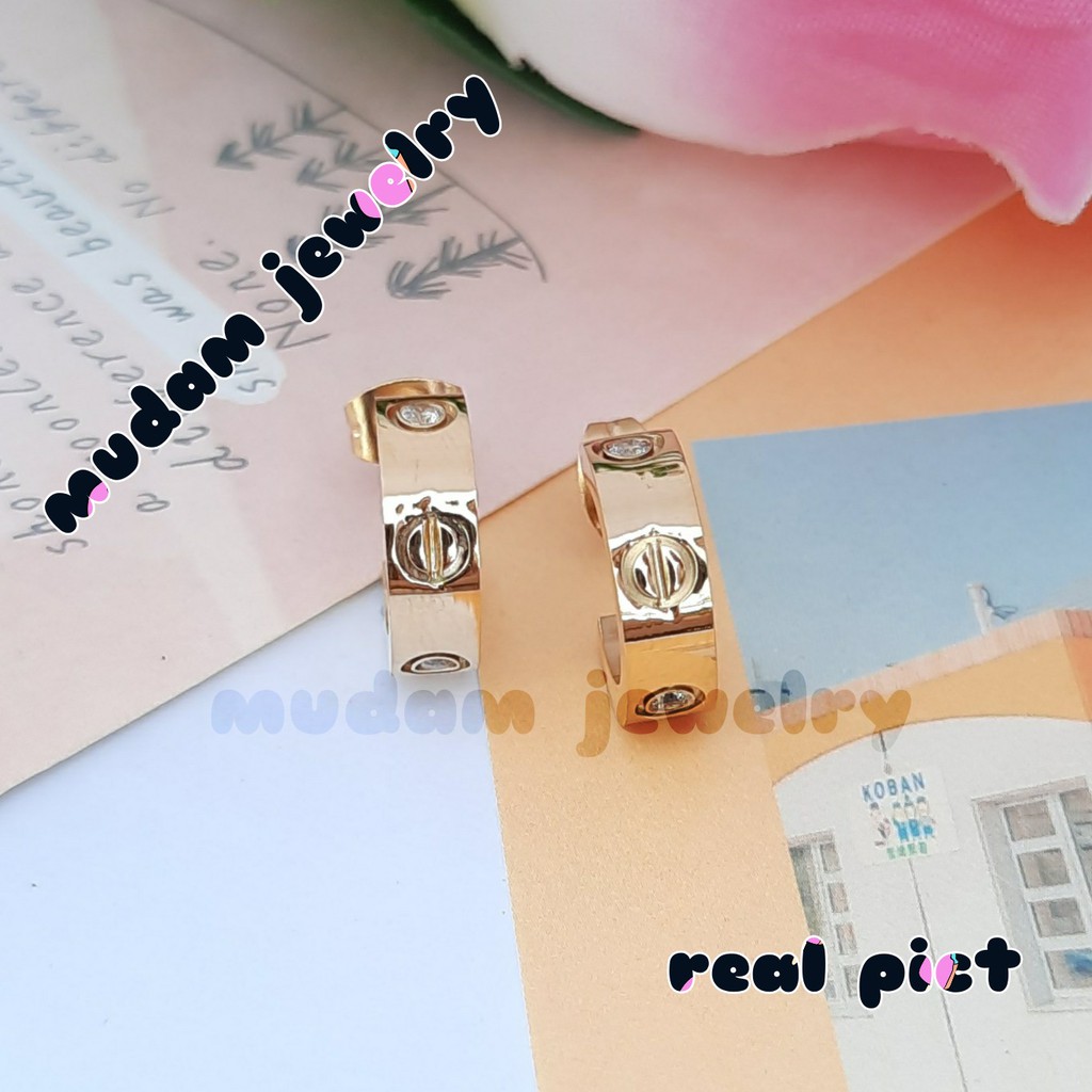 Anting Tusuk Titanium Fashion Korea C4tier Diamonds Warna RoseGold Dan Gold