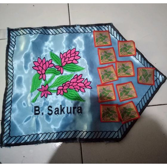 1 Set Bendera Regu + Tanda Regu Bunga Sakura Pramuka Bordir Bedge Regu Bed Bet Regu Pramuka Putri