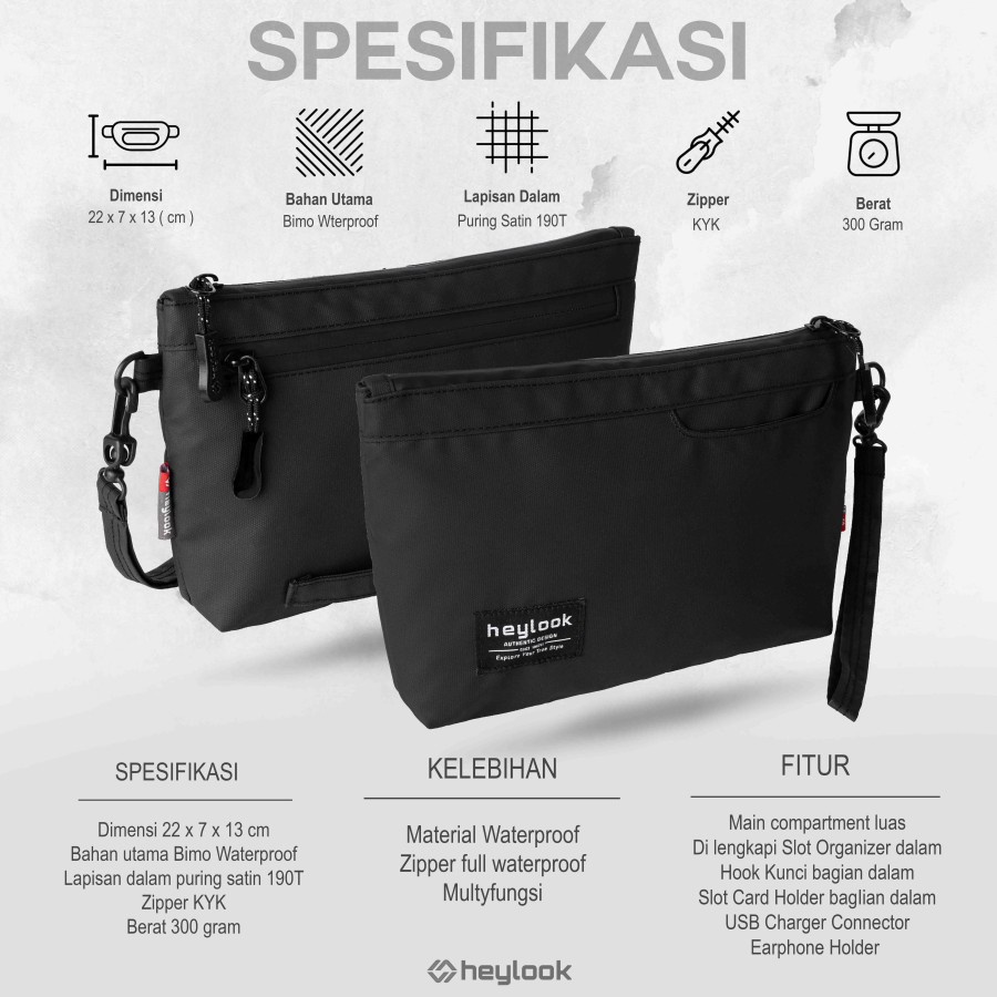 Clutch Bag Waterproof Handbag Tahan Air Tas Genggam Tangan Clutch Warna Full Hitam Murah Banyak Kompartemen Saku