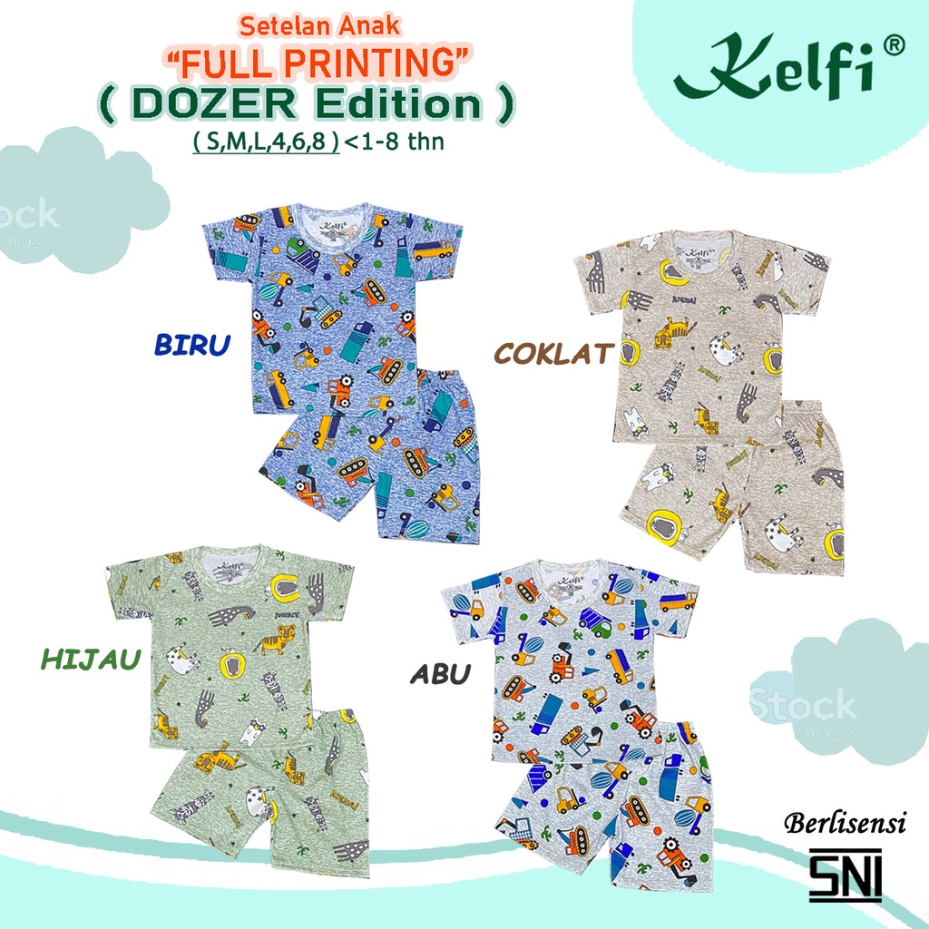 PROMO 10.10 KELFI SETELAN ANAK FULL PRINTING / SET BAJU ANAK COWOK / CEWEK USIA 1- 8 TAHUN &quot;DOZER EDITION&quot;