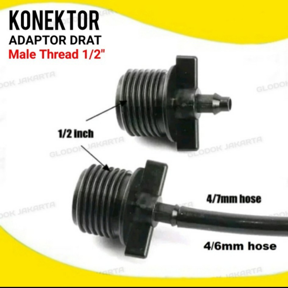 Adapter Male Thread Pipa 1/2&quot; Reducer Ke Selang PE 6mm / 7mm