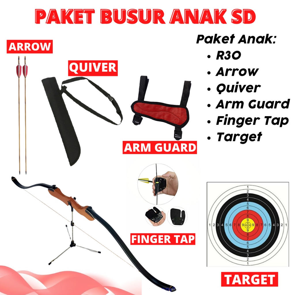 Paket Busur Panah Anak SD Olahraga Panahan Warna Natural