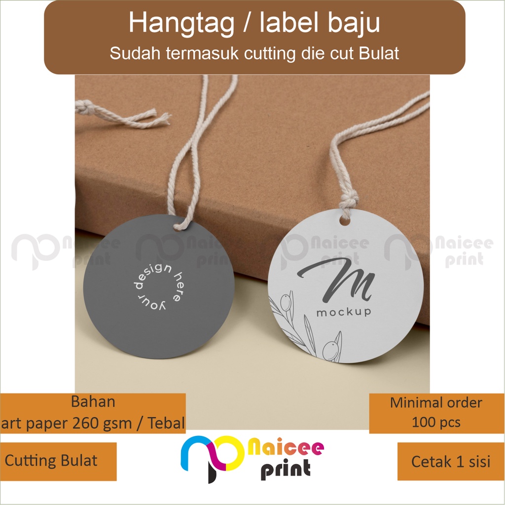 

cetak label hangtag baju | label baju bulat | 1 sisi | murah
