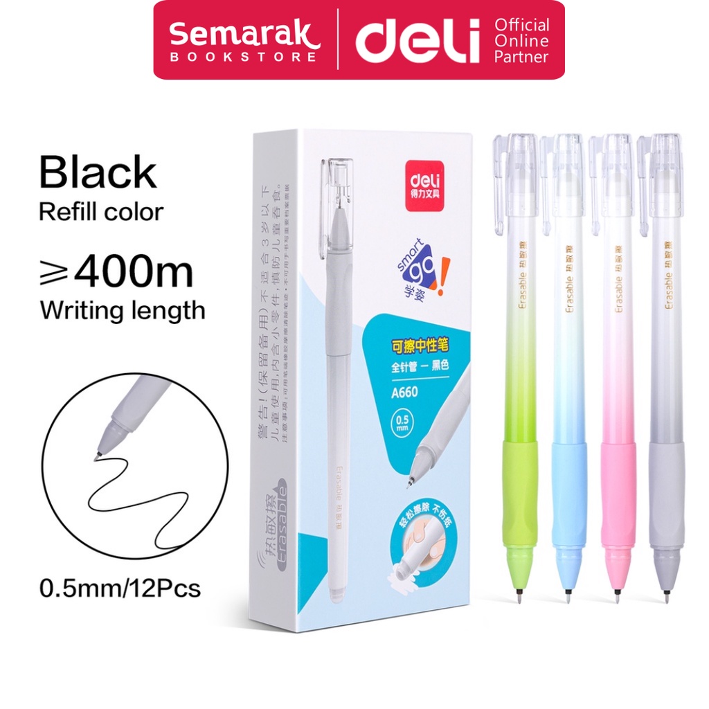 

Deli A660 Erasable Pen Pulpen Dapat Dihapus 0.5mm - Black [1 Pack / 12 Pcs]