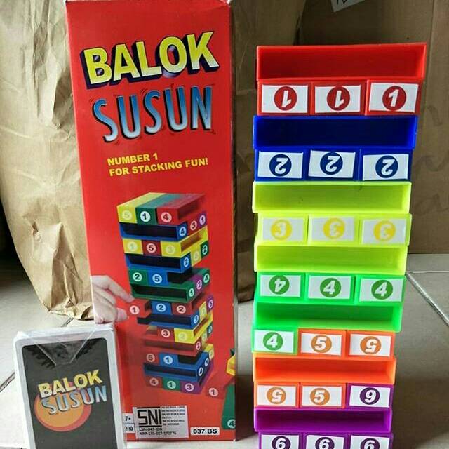 Mainan anak Uno block balok susun + kartu