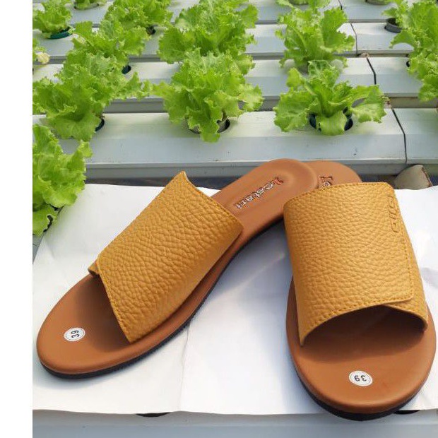 Sandal Kulit Papirut Wanita Tasik Model Teplek Selop Kokop Polos Motif Terbaru