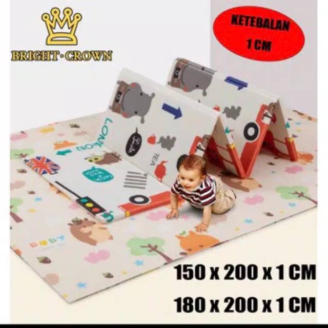 Playmate Premium Anak Bayi Lipat Tebal1cm double pad (bonus tas) (playmate tikar busa)-6