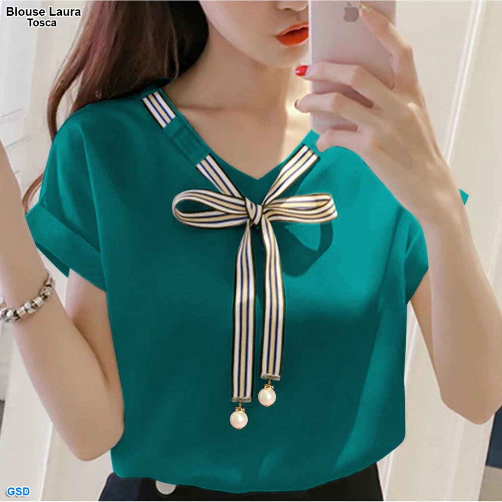 Blouse Laura/atasan blus wanita tali leher/baju atasan Blouse Cewek terbaru murah/Atasan Wanita Mura