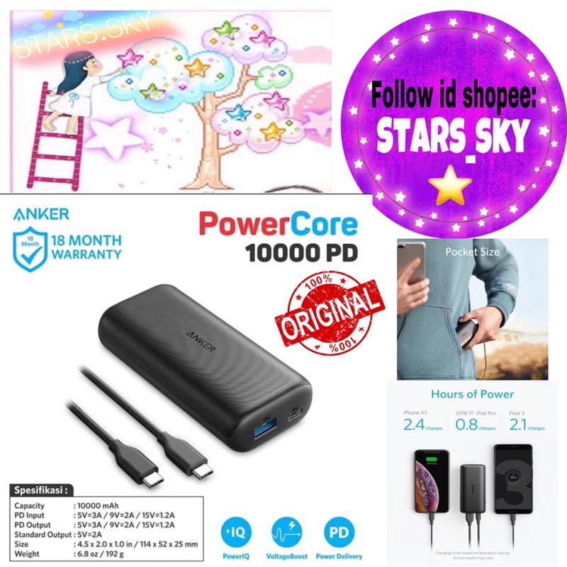 PowerBank Anker PowerCore PD 10000 mah black - A1236 Powerbank Anker Original Pocket Size
