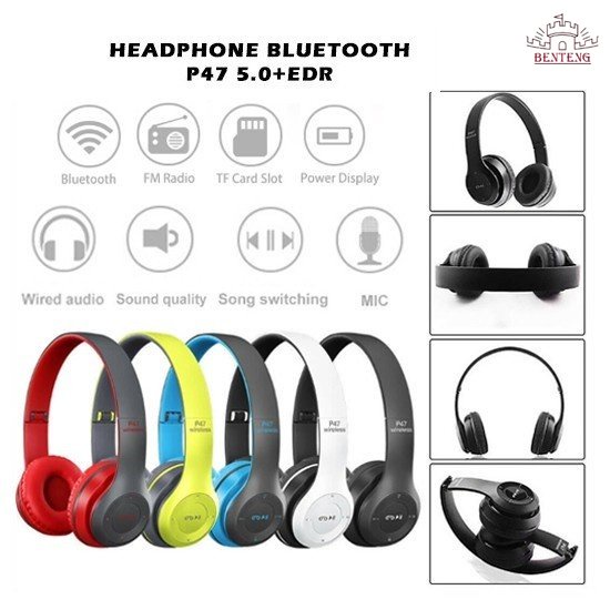 Headset Handsfree  P47 Headphone Bluetooth Wireless Stereo Mega Bass