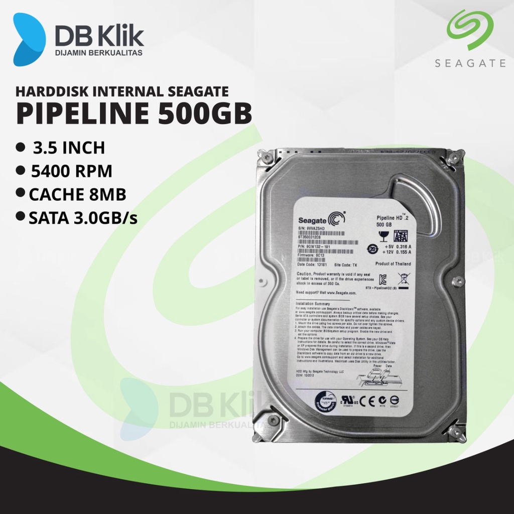 Harddisk Seagate 500GB SATA 3.5 Inch - HD / HDD Seagate Pipeline 500GB