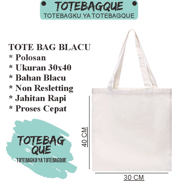 Totebag Blacu Polos Ukuran 30x40