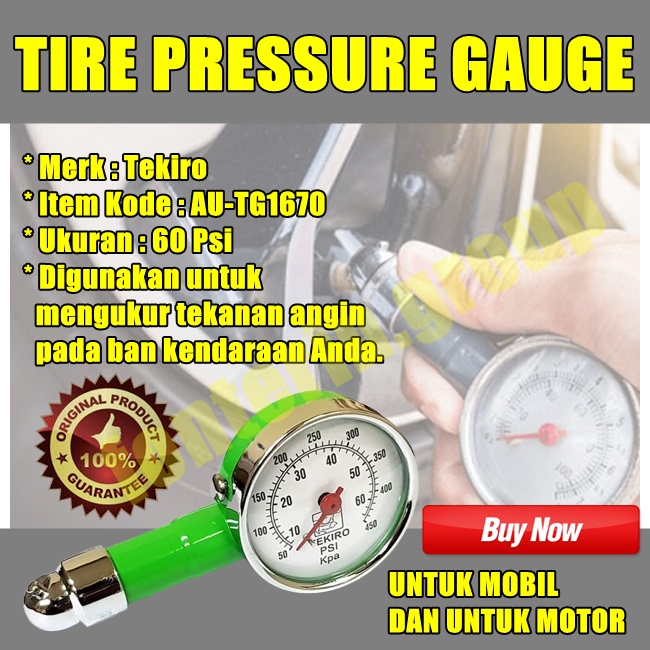 ORIGINAL Alat pengukur tekanan ban mobil akurat tire pressure gauge tekiro 60 Psi pengukur angin ban