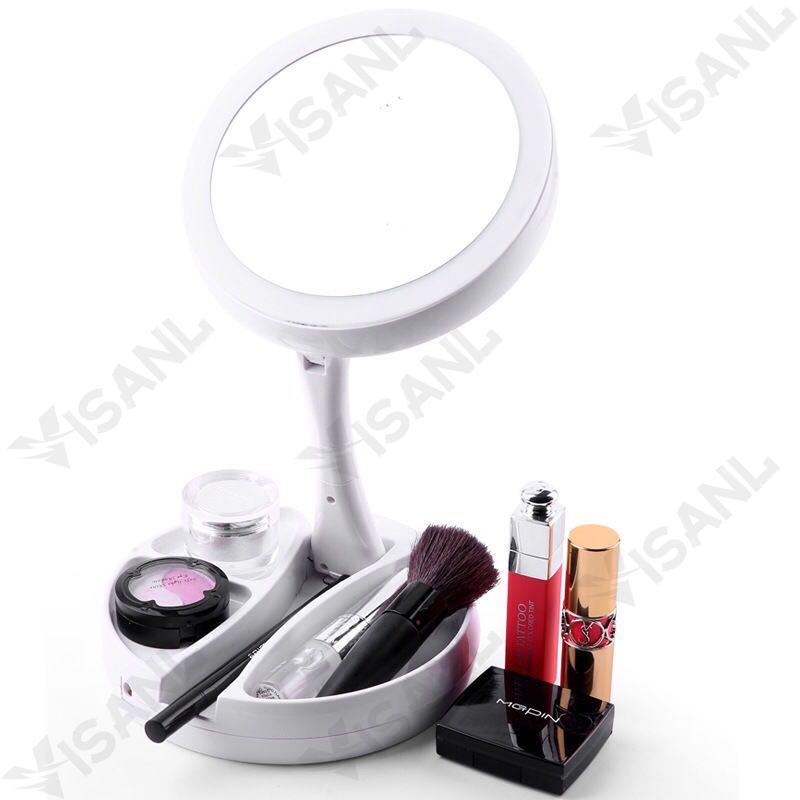 Makeup Lampu Cermin Pembesar Rias Dua sisi Kosmetik Mirror LED Lipat Makeup Dengan Lampu Led