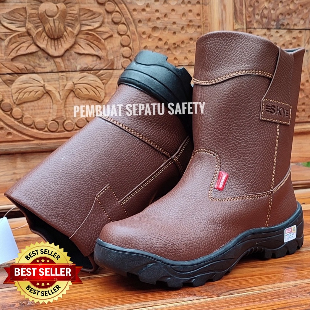 Sepatu Septi Saveti Safety Boot King Shoes SKN Ujung Besi Kulit Buatan Impor Keselamatan Kerja Pabrik Bengkel Bangunan