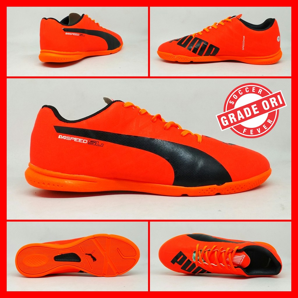 Sepatu Futsal Dewasa Puma Evospeed Frame Orange List Hitam Grade Ori