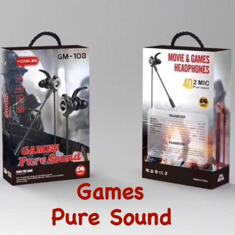 Headset Handsfree Earphone Gaming GM-108 Game Pure Sounds