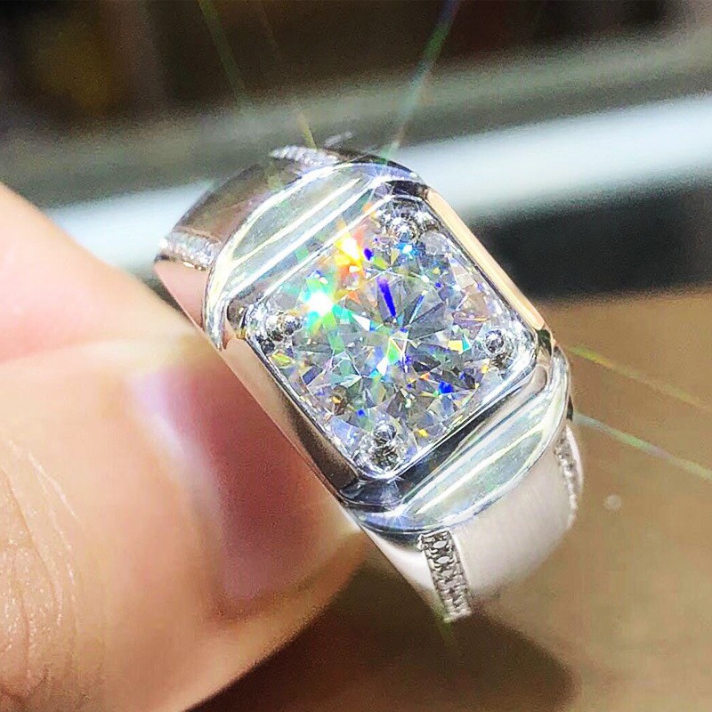 Cincin Emas Putih Fashion Pria Cincin Tunangan Batu Permata Putih