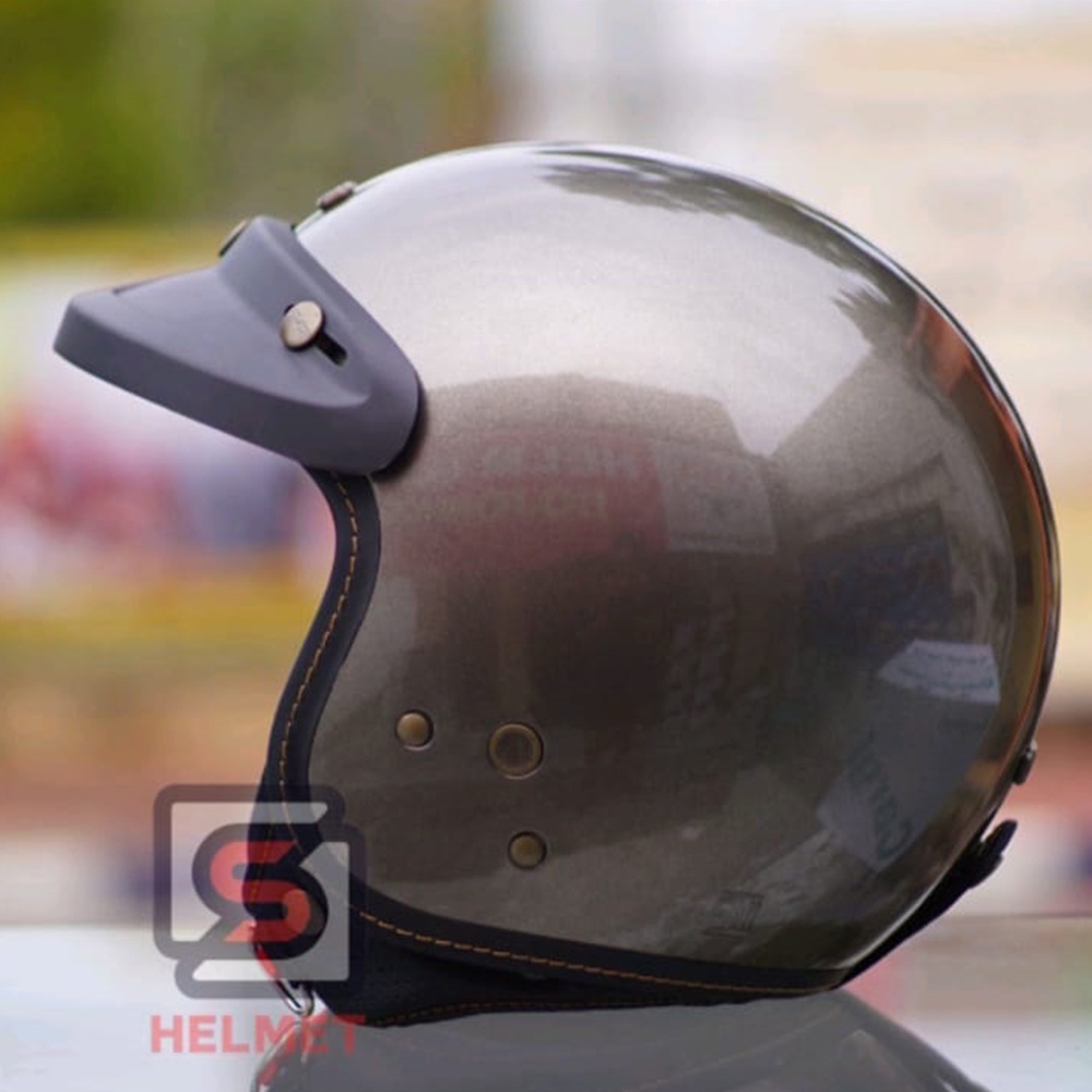 HELM NJS NR-80S Retro SOLID ORIGINAL PREMIUM FREE PET NJS (TOPI HELM BOGO) STANDART SNI Dewasa-All grey glossy