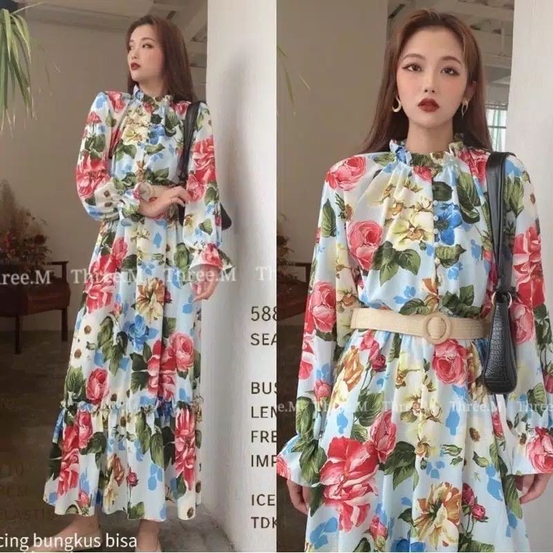 DRESS WANITA ZARA FLOWER PREMIUM FREE BELT IMPORT