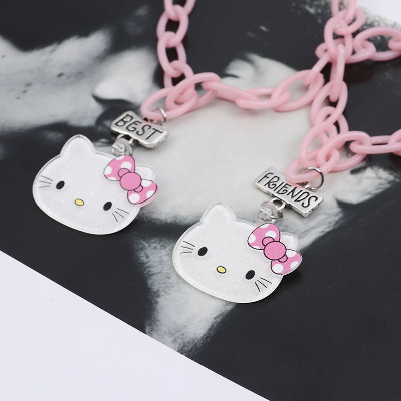 Kawaii Hello Kitty Liontin Kalung Untuk Wanita Gadis BFF Choker Necklace Fashion Rantai Pink Anak Perhiasan