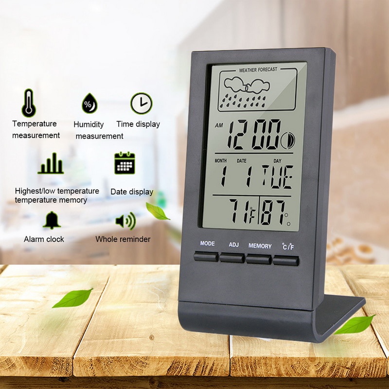 Jam meja digital plus kalender termometer Hygrometer prakiraan cuaca cocok untuk meja kantor exclusive KKMOON Jam Mini Digital Thermometer Hygrometer Weather Station - CX220 Multifunctional LCD Large Screen Electronic Digital Thermometer Hygrometer Clock