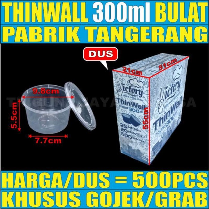 Thinwall 300Ml Per Dus Mangkok Bowl Bulat Rata Plastik Cup Salad Buah