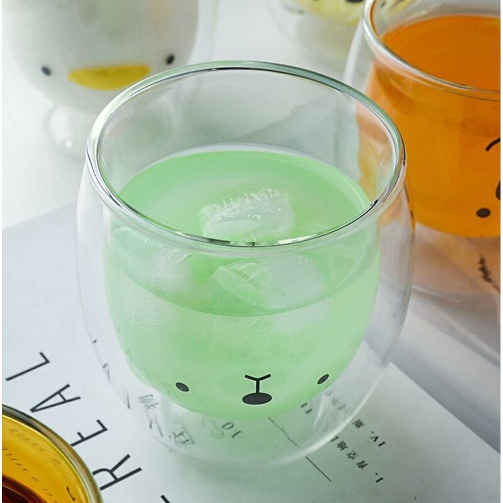 Gelas Kaca Unik Bening Lucu Aesthetic Murah Kekinian Double Wall Glass 250ml / Gelas Kopi Teh Susu-5