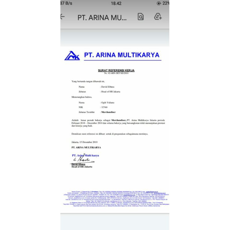 Contoh Contoh Paklaring Pt Arina Multi Karya Kumpulan