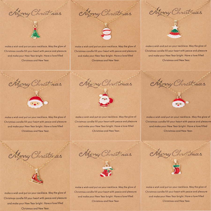 Christmas wishing painting oil paper card men and women lucky necklace Korean fashion jewelry holiday wear best accessories factory wholesale in stock
