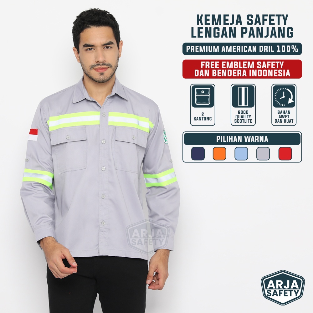 ARJA SAFETY [ FREE LOGO SAFETY &amp; BENDERA ] Kemeja Safety Lengan Panjang, Baju Proyek, Baju Safety, Baju Lapangan, Wearpack Atasan, Wearpack Atasan Lengan Panjang