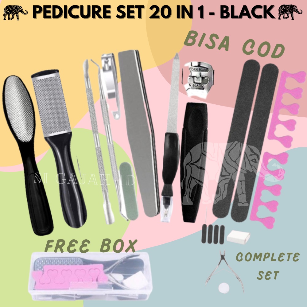 BISA COD Alat Perawatan Kaki Manicure Pedicure Profesional Foot Care Scraper Set 20 in 1 Black