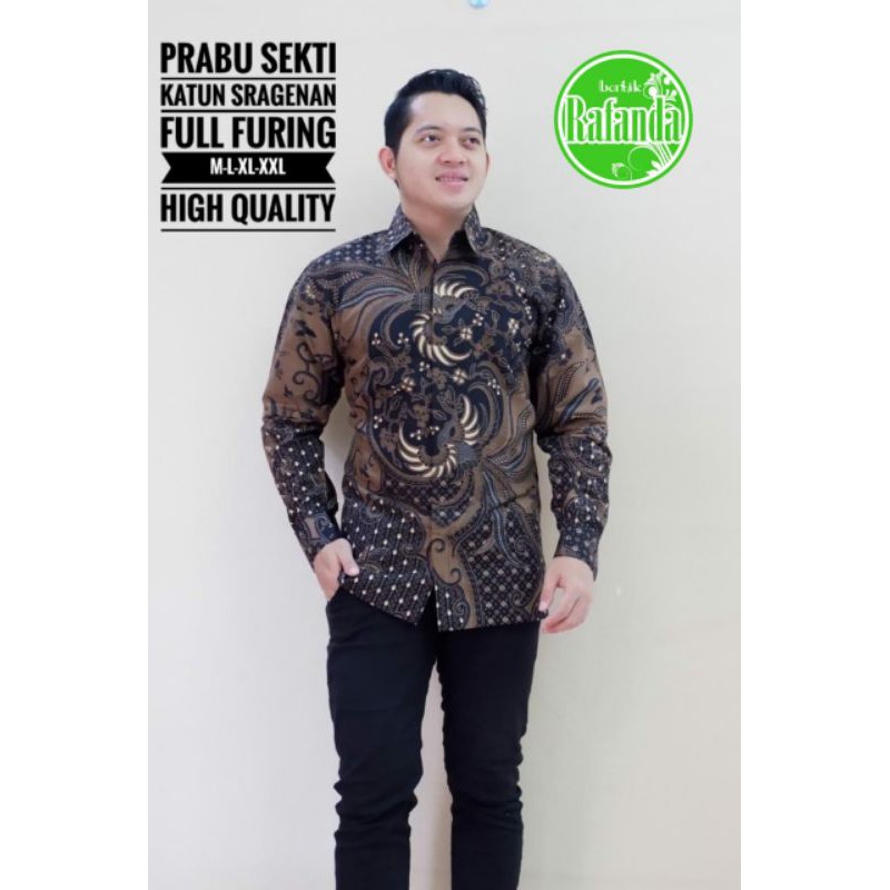 Kemeja Batik Pria Exclusive Warna Coklat Hitam Batik Lengan Panjang Pria Terbaru PRABU SEKTI