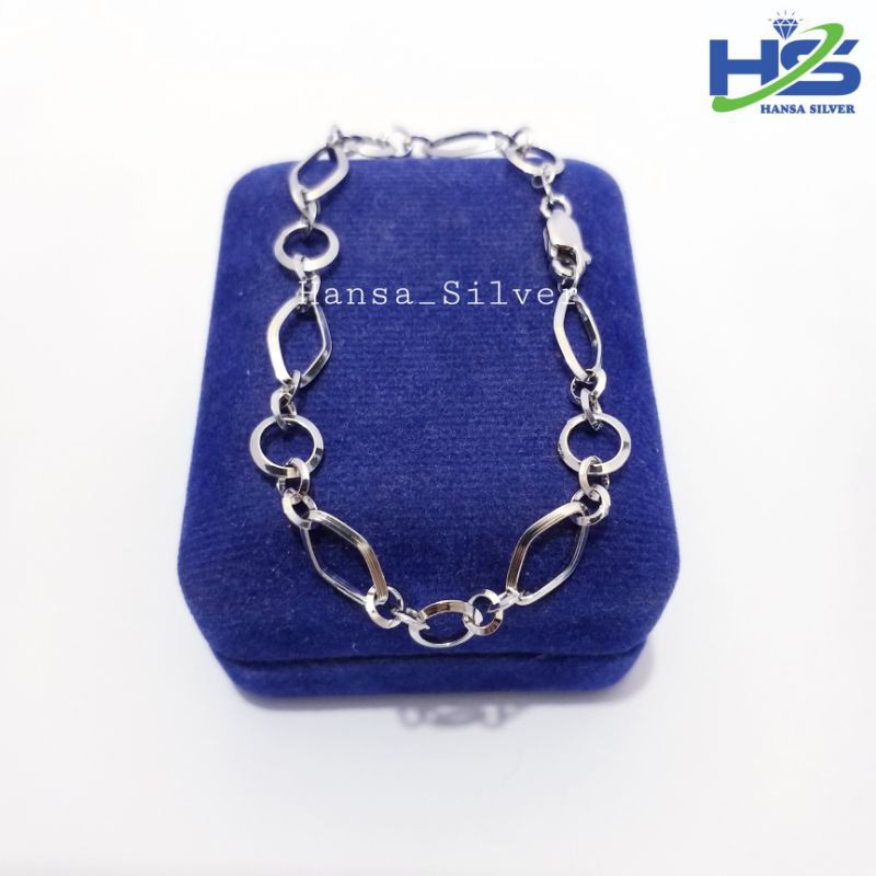 Gelang Perak Asli Tangan Wanita Silver 925 Lapis Emas Putih Rantai fancy - Perhiasan Perak Asli