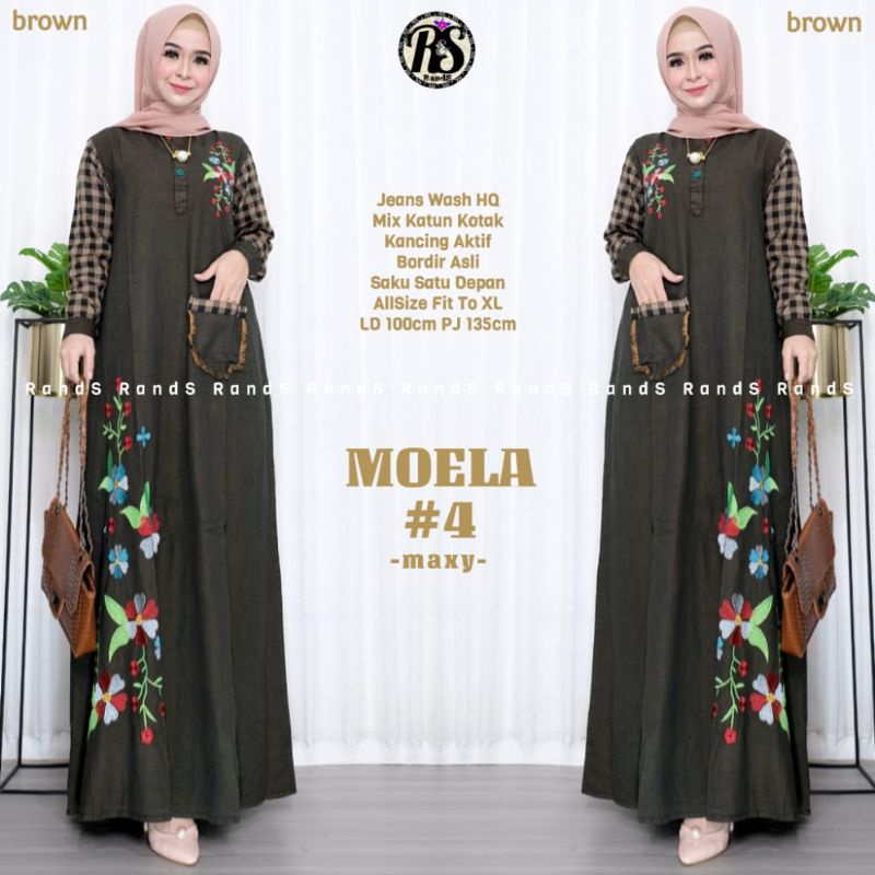 moela seri 4 gamis jeans bordir asli