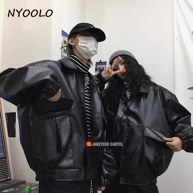 Jnk X Cpl - Jaket Oversize Pria Wanita Big Size Bahan Pu Faux Synthetic Leather Jacket Oversized Jek