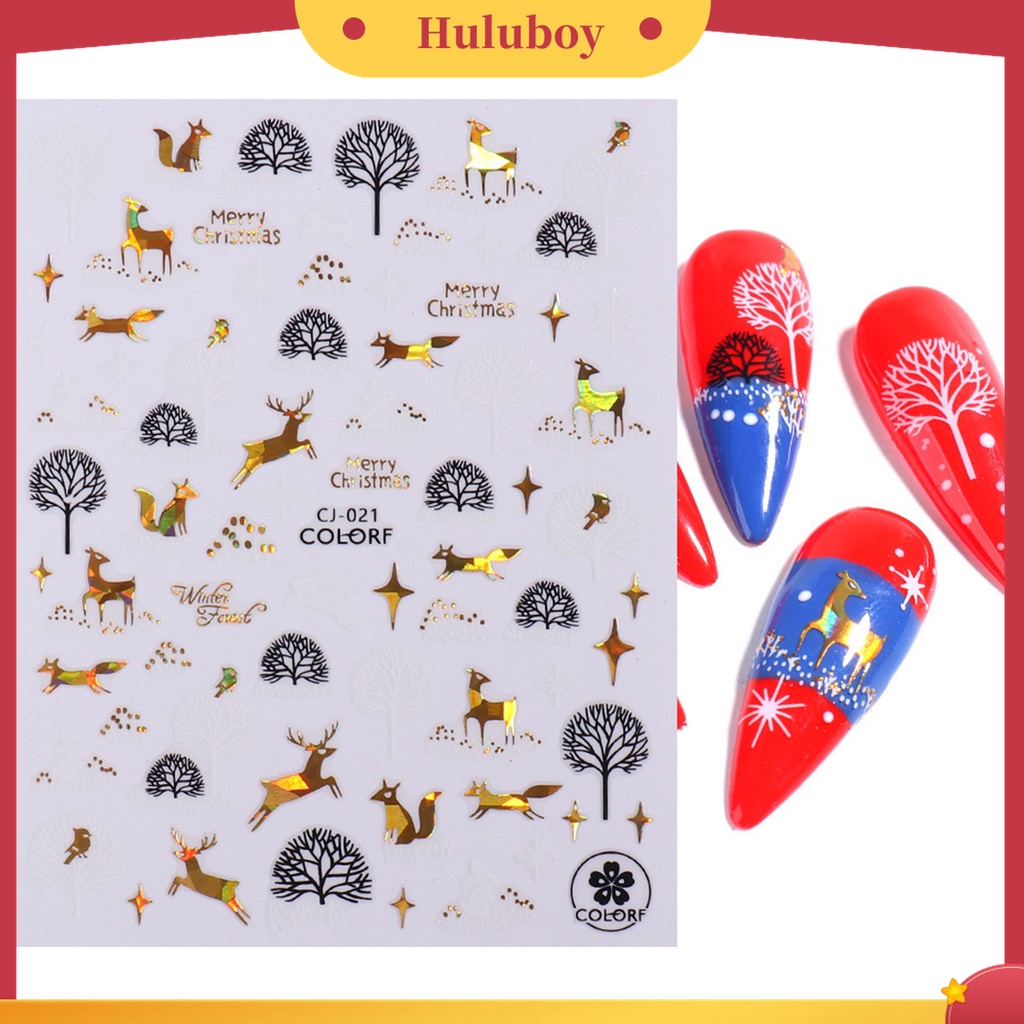 Huluboy Huluboy♡ 3pcs / Set Stiker Kuku 3D Motif Natal Warna-Warni Untuk Manicure