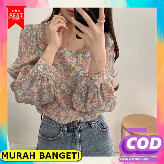 Gs - Kemeja Motif Bunga L Xxl Jumbo Lengan Panjang Wanita/Cewek Premium Murah Terlaris 06240 [Bella]