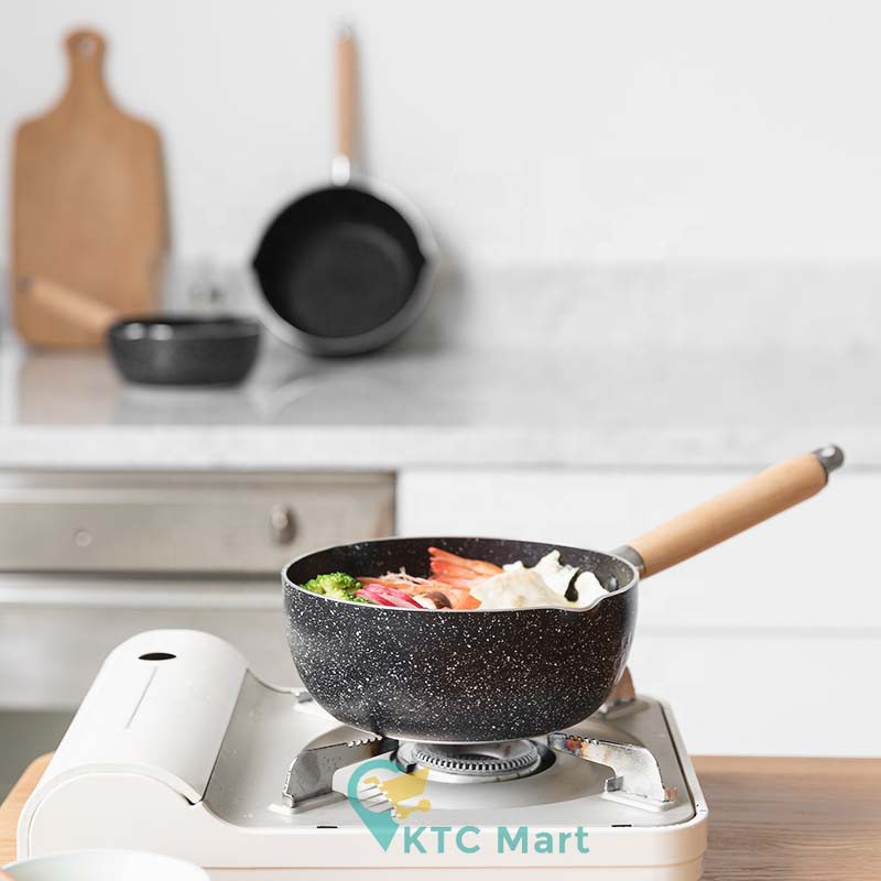 KTCmart - Pan Soup Marble Anti lengket + Tutup Kaca Premium/ Panci Susu Serbaguna/ Panci masak