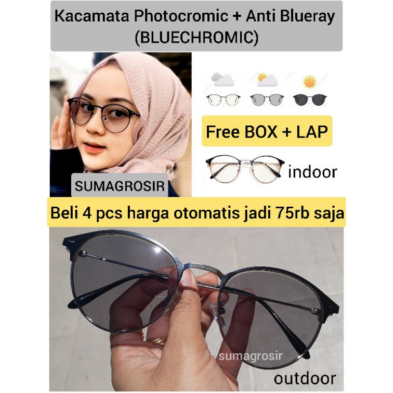 Kacamata Lensa Photocromic Anti Radiasi Blueray BLUECHROMIC Pria Wanita Bluecromic