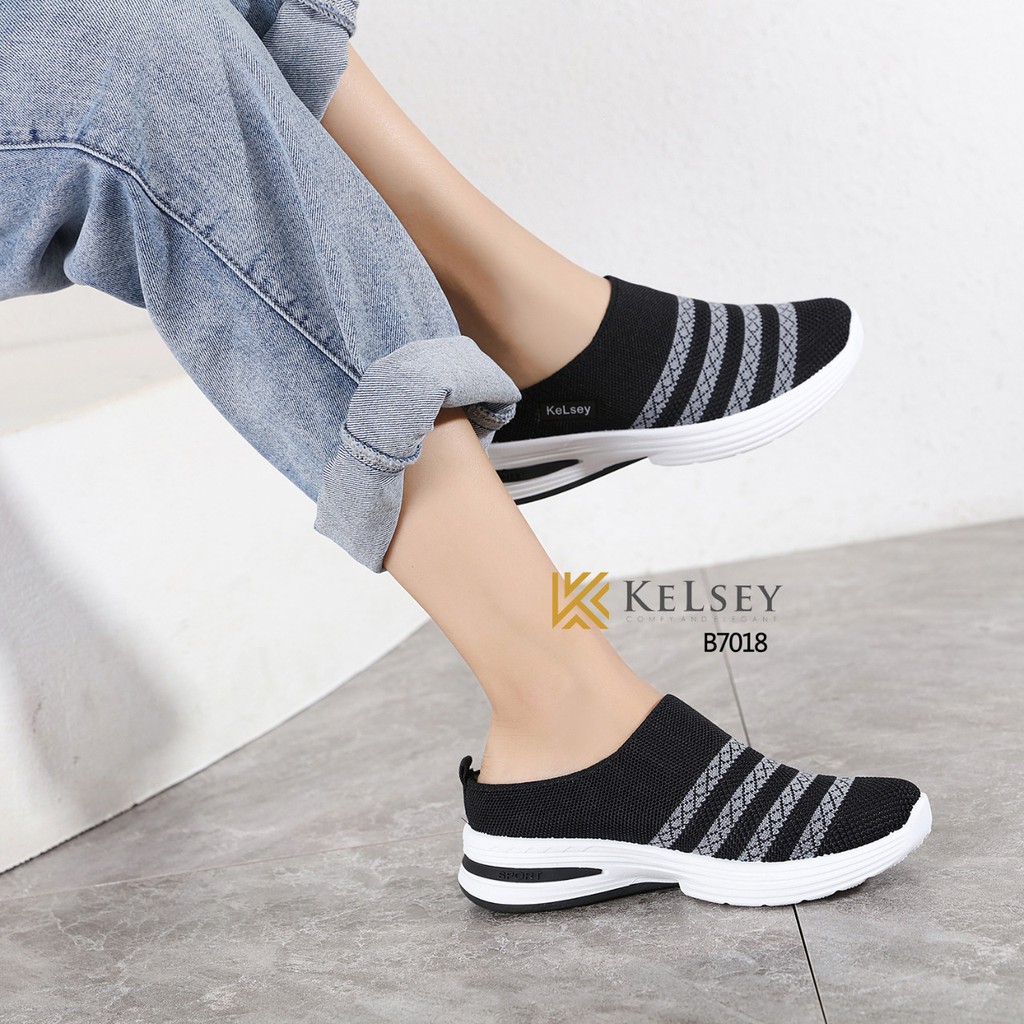 Kelsey Sandal FlyKnit Wedges 4cm Selop Wanita B7018