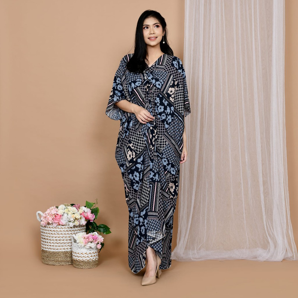 BAJU KAFTAN MOTIF KEMBANG DAUN BAHAN RAYON PREMIUM LEMBUT ukuran ALL SIZE VACATION STAYCATION DRESS