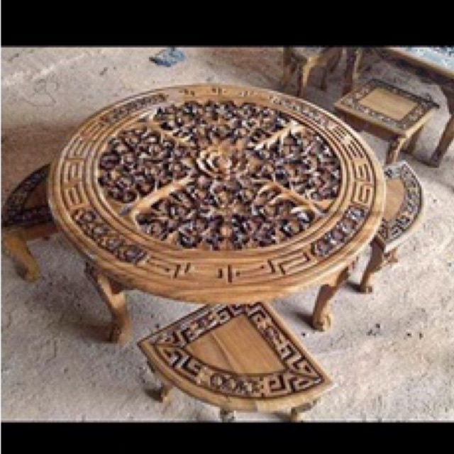 Meja Oshin Bulat +Kaca Kayu Jati Furniture Jepara