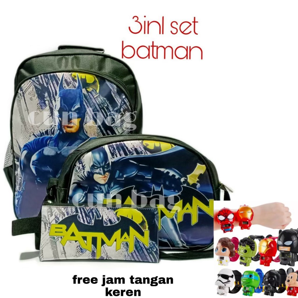 Tas sekolah anak laki laki sp1d3rman dan b4tman 3 in 1