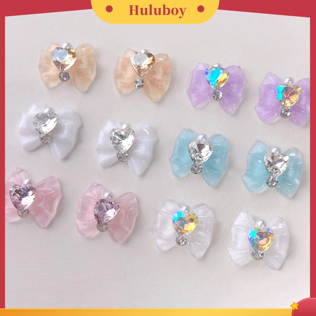 Huluboy Huluboy♡ 10pcs Charms Berlian Imitasi Bentuk Hati Pita Untuk Dekorasi Nail Art