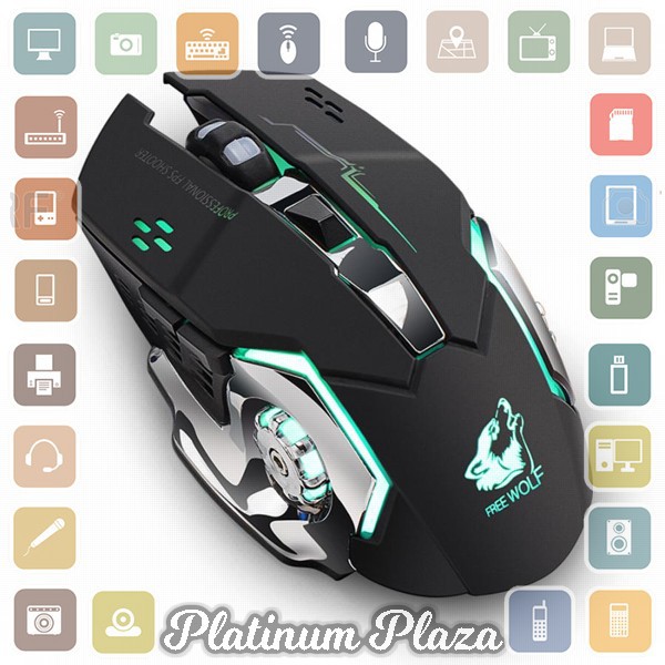 Free Wolf Wireless Gaming Mouse LED Light 1800 DPI - X8 - Black`YD2W35-