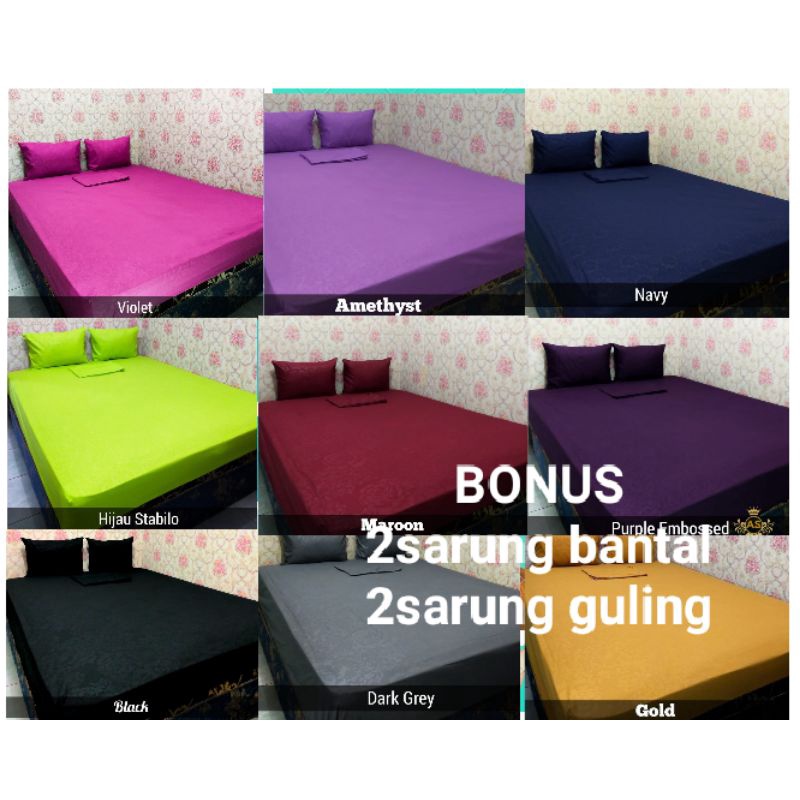 SPREI POLOS EMBOS BAHAN KATUN DISPERSE UKURAN 120X200 160X200 180X200 BONUS SARUNG BANTAL PRODUKSI H