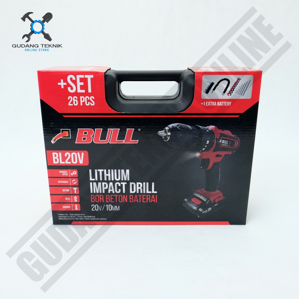 Mesin Bor Baterai Bull BL20V - Cordless Impact Drill Bull BL20V - Mesin Bor Baterai Bor Beton
