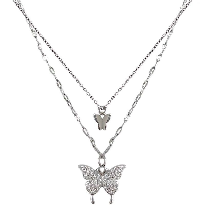 Kalung Choker Kristal Double Layer Dengan Liontin Butterfly Untuk Wanita