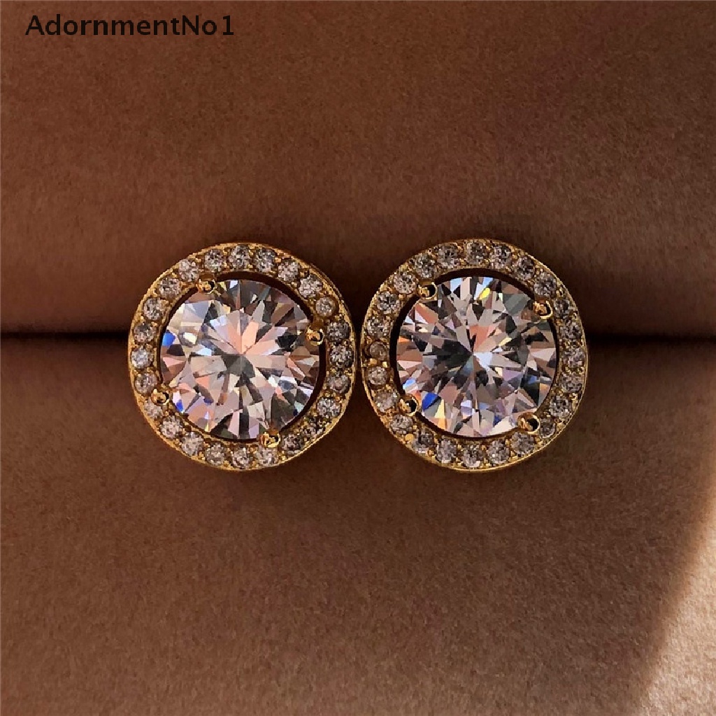 (AdornmentNo1) Anting Tusuk Vintage Bentuk Bulat Aksen Kristal Zircon Untuk Perhiasan Wanita / Pernikahan